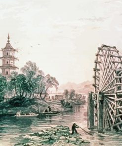 Chinese Old Water Mills Art paint by numbers