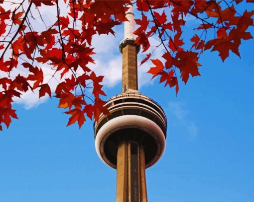 Cn Tower and Leaves paint by numbers