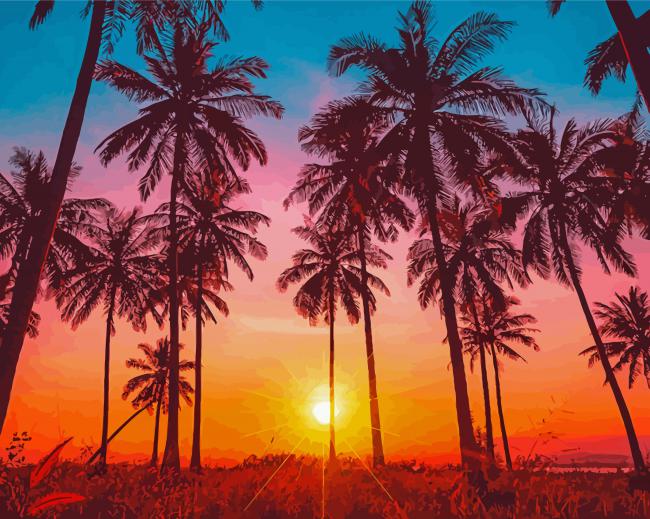 Colorful Sunset Palm Trees paint by numbers