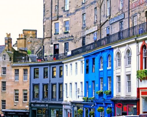 Colorful Victoria Street Edinburgh paint by numbers