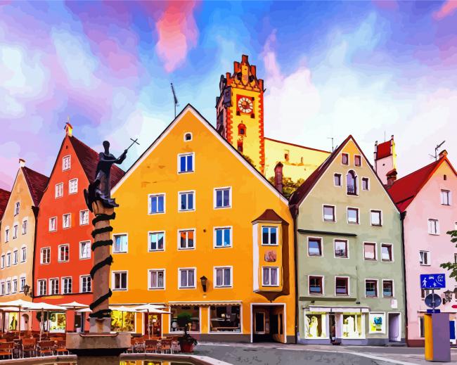 Colorful Buildings Fussen paint by numbers