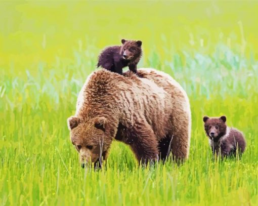 Cute Mama Bear and Cubs paint by numbers