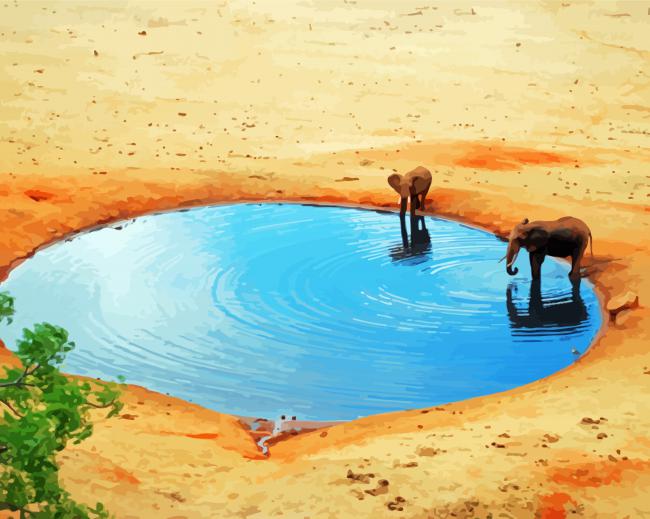 Elephants by Waterhole paint by numbers