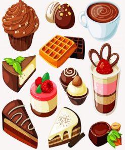Set of Chocolate Sweets Cakes paint by numbers