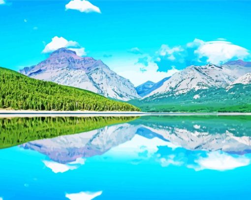 Water Reflection Montana Mountains paint by numbers
