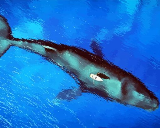 Whale Underwater Small Boat Illustration paint by numbers