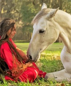 Woman with White Native Horse paint by numbers