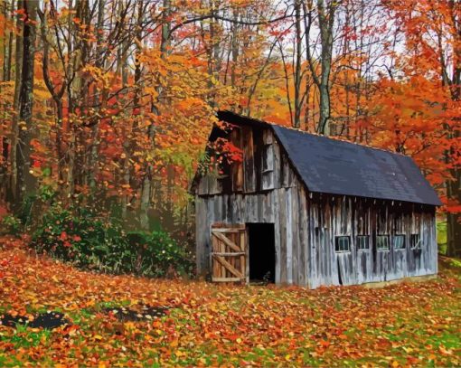 Autumn Barn paint by number