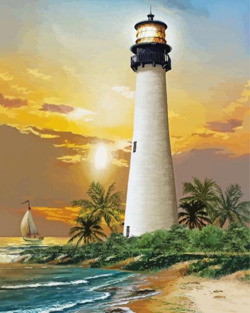 Lighthouse And Sailboat paint by number