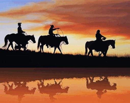 Cowboys And Indians Silhouette paint by number