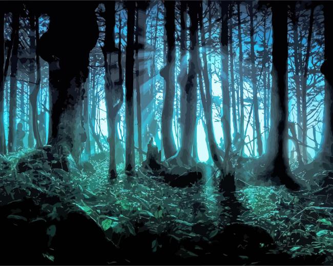 Creepy Dark Forest paint by number