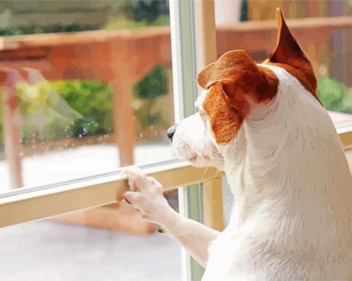 Cute Dog Looking Out Window paint by number