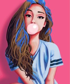Cute Girl With Bubble Gum paint by number