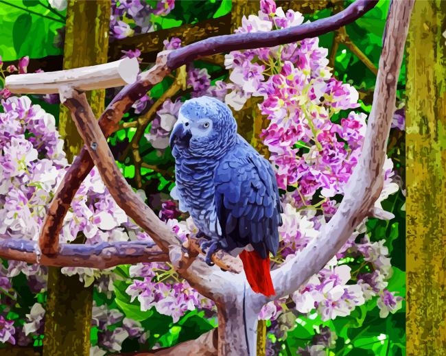 Cute Parrot With Flowers paint by number