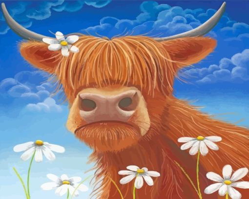 Cute Cow With Daisies paint by number
