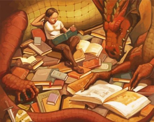 Dragon Reading Book paint by number