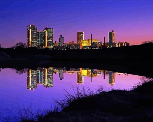 Fort Worth Skyline Reflection paint by number