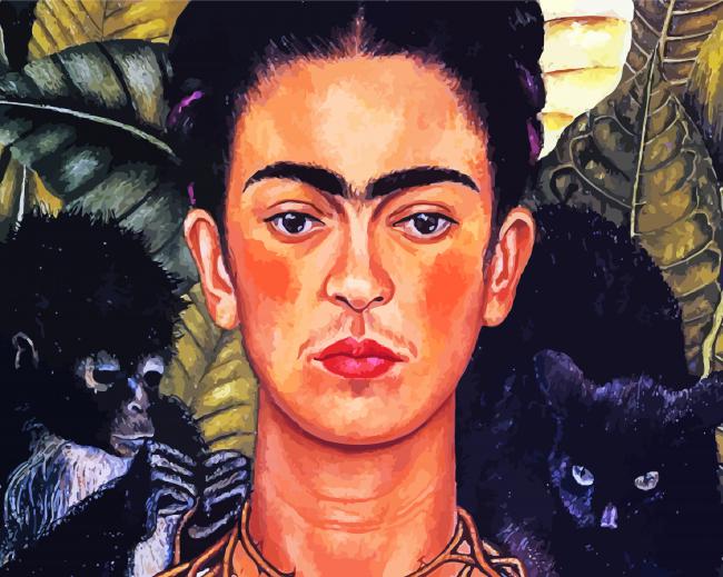 Frida Kahlo Self Portrait With Thorn Necklace And Hummingbird paint by number