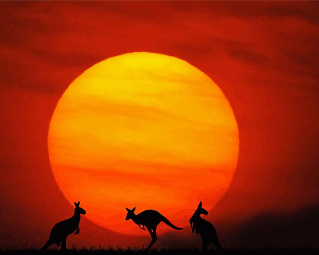 Kangaroos Silhouette In The Australian Outback paint by number