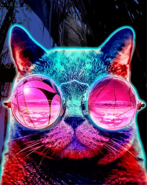 Neon Cat With Glasses paint by number