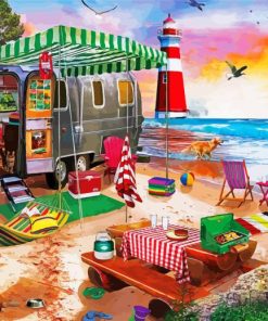 Oceanside Airstream Camping paint by number