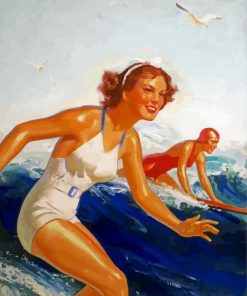 Retro Girl Surfing paint by number