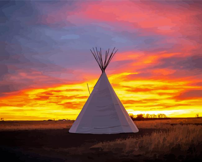 Teepee Sunset Landscape paint by number