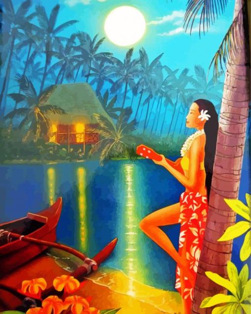 Vintage Hawaii Girl paint by number
