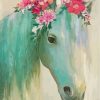 White Horse With Pink Flowers paint by number