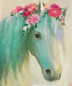 White Horse With Pink Flowers paint by number