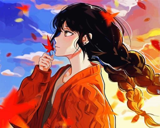 Anime Girl And Autumn Winds paint by number