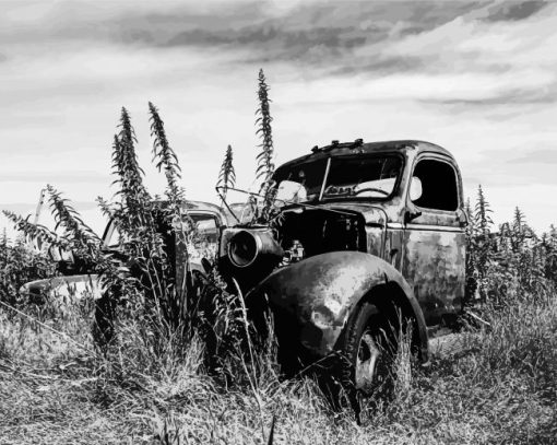 Black And White Truck In Desert paint by number