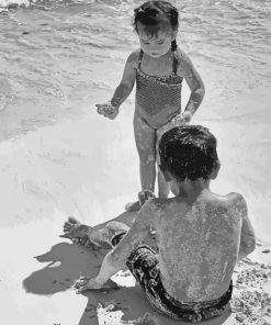 Black And White Kids On The Beach paint by number