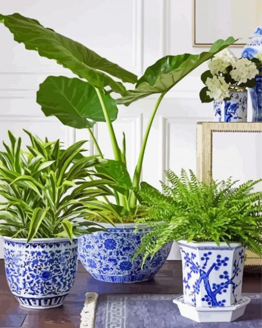 Blue And White Chinese Pots paint by number