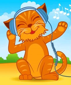 Cartoon Cat With Headphones paint by number