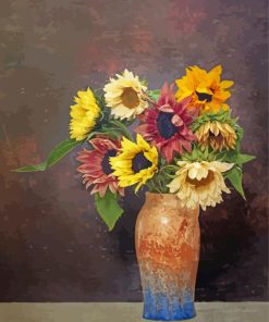 Colorful Sunflowers In A Vase paint by number