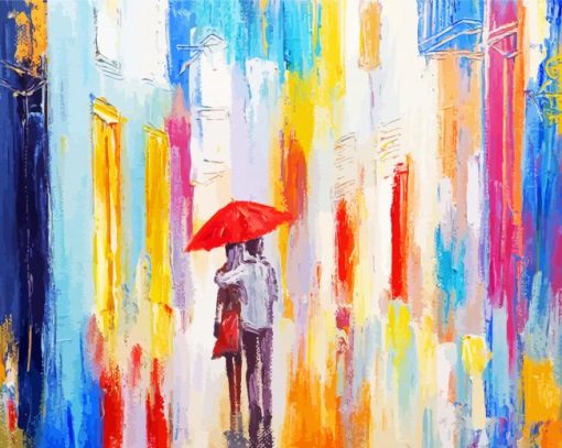 Colorful Couple In Rain paint by number