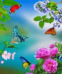 Colorful Flowers And Butterflies paint by number