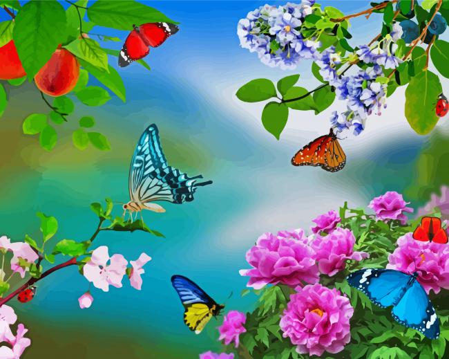 Colorful Flowers And Butterflies paint by number