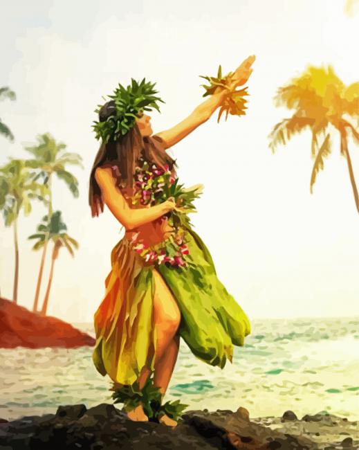 Hawaiian Girl Hula Dance paint by number