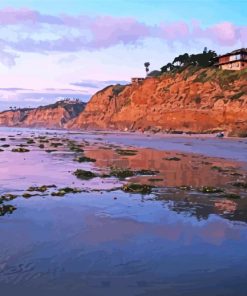 House On A Cliff Sunset Seascape paint by number