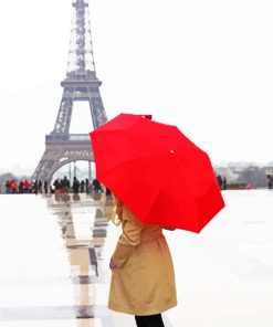 Lady With Red Umbrella In Paris paint by number