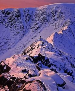 Snowy Striding Edge Sunset paint by number