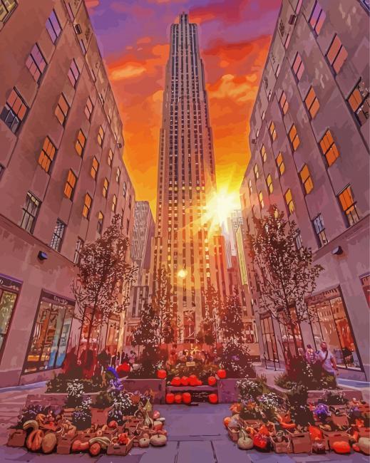 Sunset In Rockefeller Center paint by number