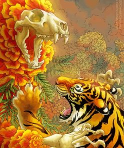 Tiger And Skull Fighting paint by number