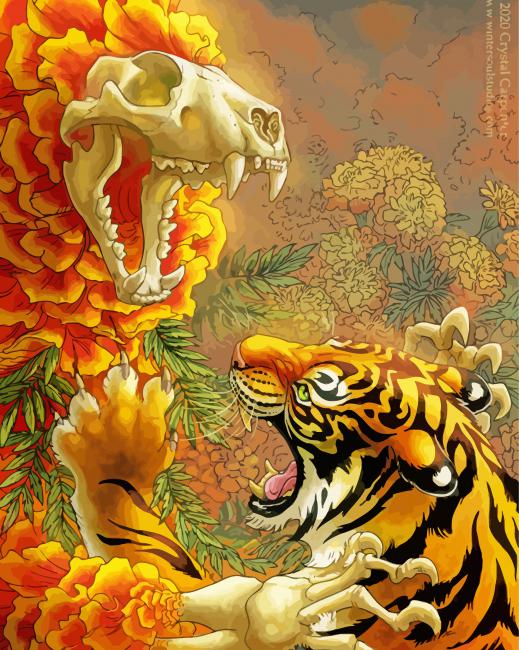 Tiger And Skull Fighting paint by number