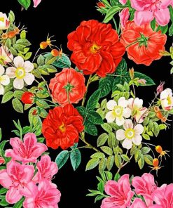Vintage Floral Pattern On Black paint by number