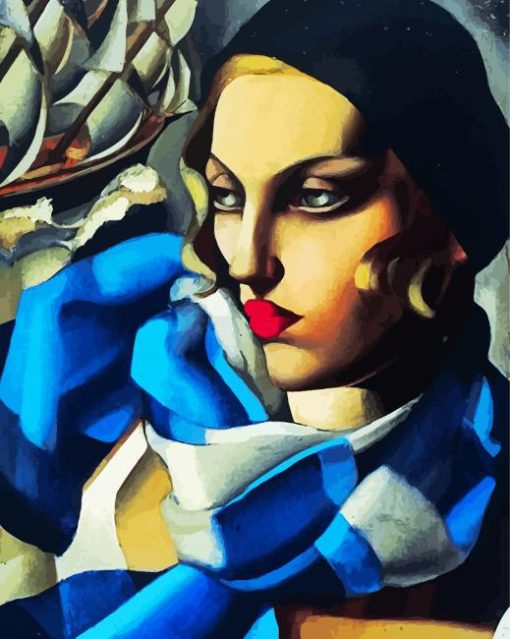 Woman With Blue Scarf Abstract paint by number