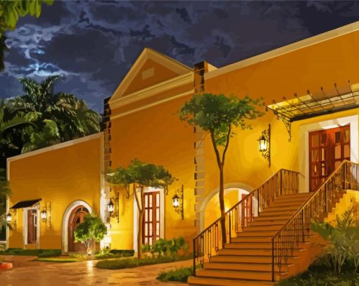 Yellow Buildings Hacienda paint by number