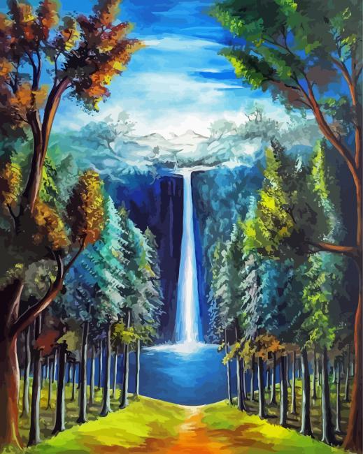 Beautiful Riverfront Waterfall paint by number